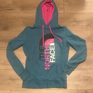 The North Face Teal Hoodie with Pink Details